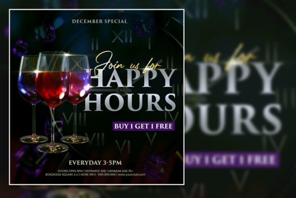 Dark Style Happy Hours Social Media Post Template